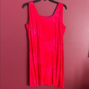 Kosi Bali Collection Pink/Red Tropical Leaf Print Sleeveless Dress